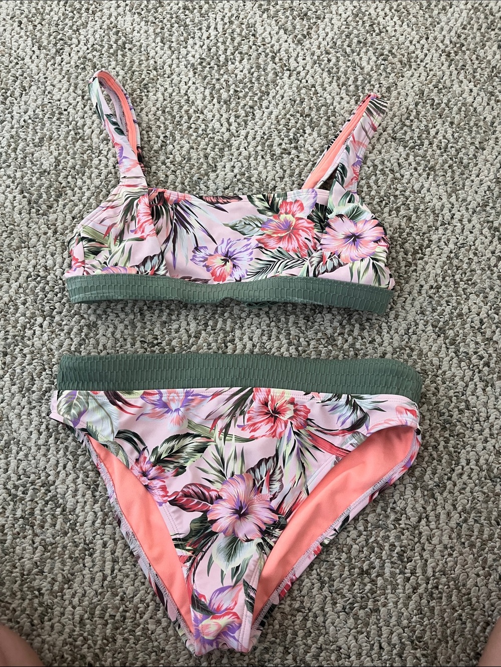 Floral Two-Piece Swim Set in Pink and Green